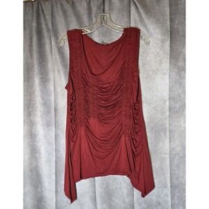 Cable & Gauge Ruched Asymmetrical Sleeveless Top Size XL Boho Lagenlook